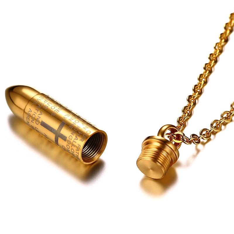 Bullet Pendant for Men Engraved Lord Bible Prayer Necklace Stainless Steel Male Jewelry Cremation Ashes Urn Bijoux8530583