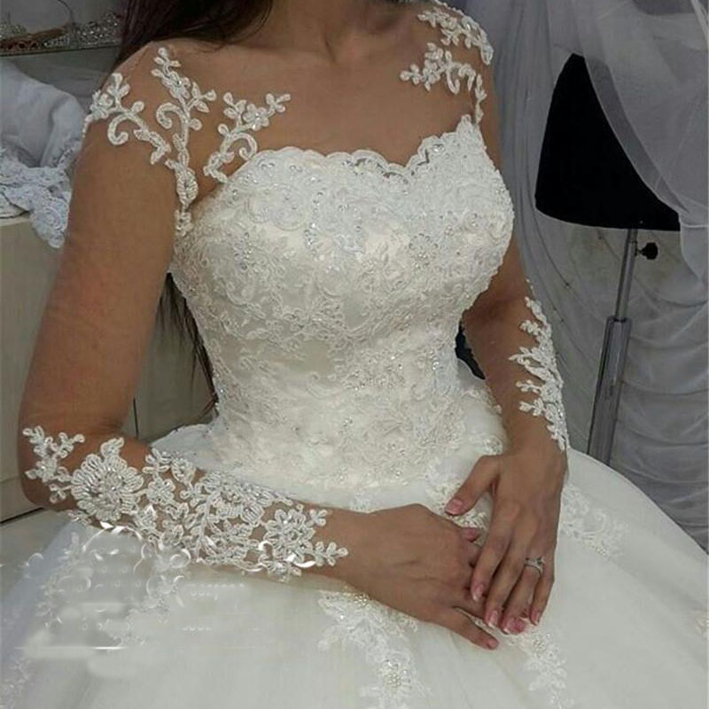 Modest Plus Size Ball Gown Wedding Dress Lace Long Sleeve Sequined Victorian Arabic African Robe De Soriee Bridal Gown