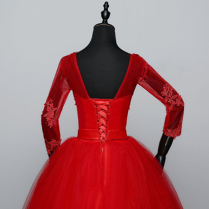 100% Real Photo Red White Three Quarter Sleeve 2020 Arrive Korean Style Ball Gown Fashion Lace Wedding Dress Elegant Princess GZ