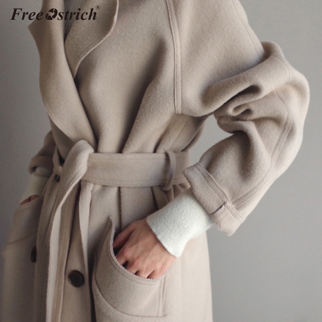 Free Ostrich Wool Blend Coat Women Long Jacket Long Sleeve Outwear Korean Casual Autumn Winter Button Overcoat Woolen Coat N30 T200828