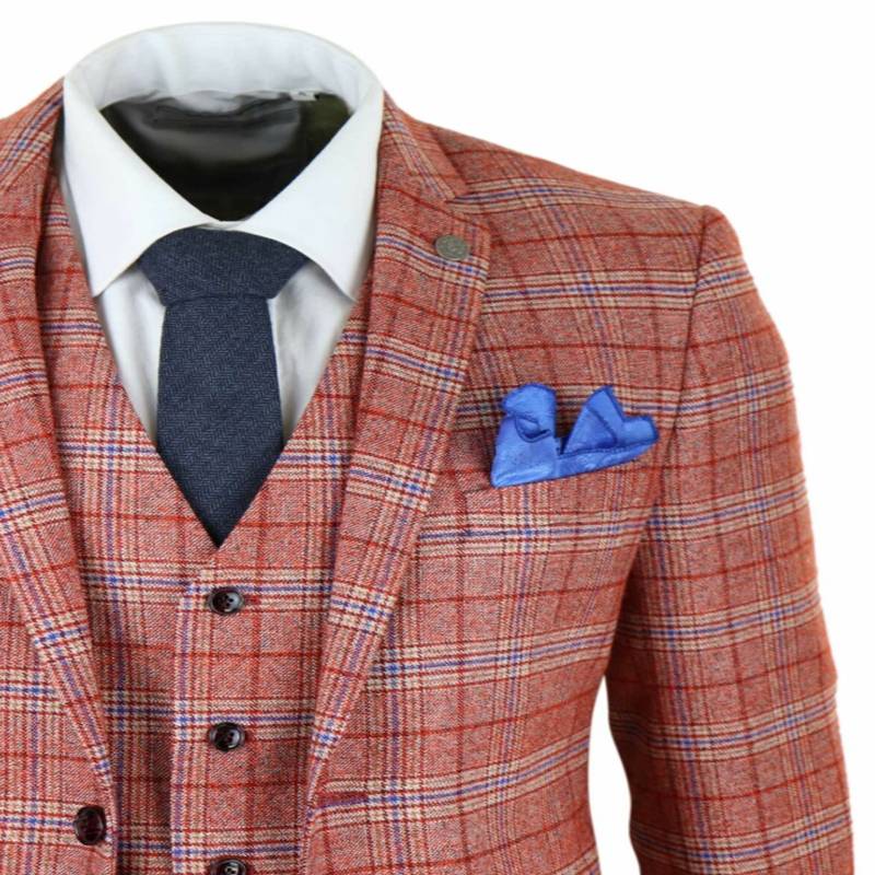 Burgundy Mens Suits 3 Piece Tweed Check Suit Herringbone Vintage Smart Wine Red Peaky Blinders Terno Masculino Bridegroom Suits