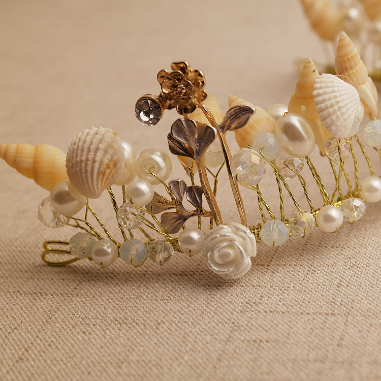 Bridal Headpieces Wedding Crowns Beach Wedding Headdress Shell Crown Wedding Accessories Pearl Conch Shell Beaded Tiara