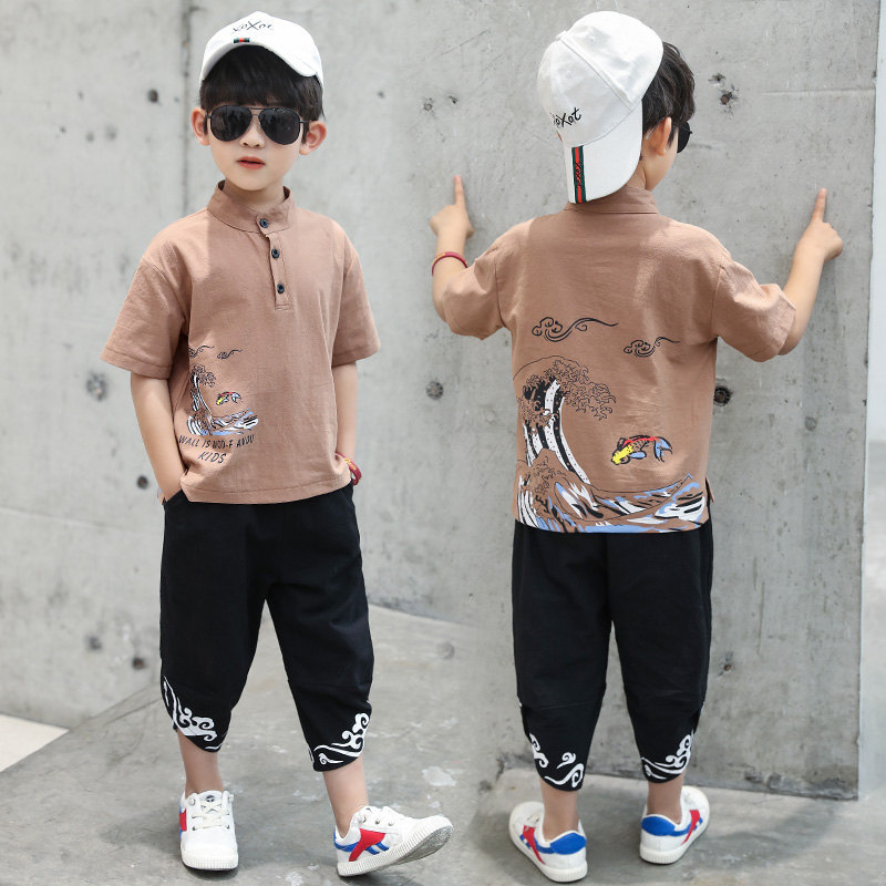 Kids Clothes Boys Chinese Painting Tee Shirt & Pants Teen Summer Clothing Set 4 5 6 7 8 9 10 11 12 13 Year Old Boy Clothes Set