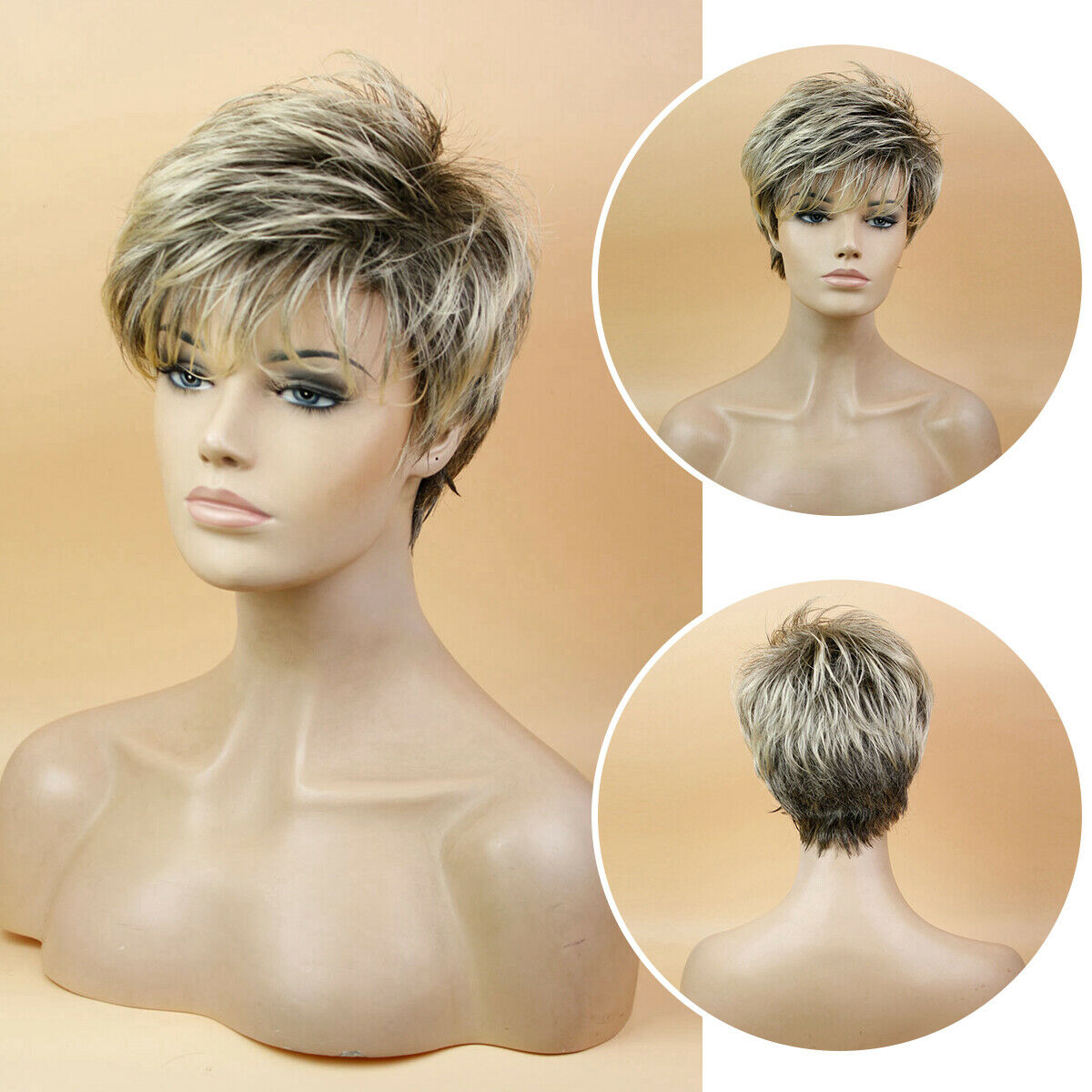 Fashion 5" Short Fluffy Wig Pixie Cut Hair Synthetic Ombre Wigs For Women Ladies