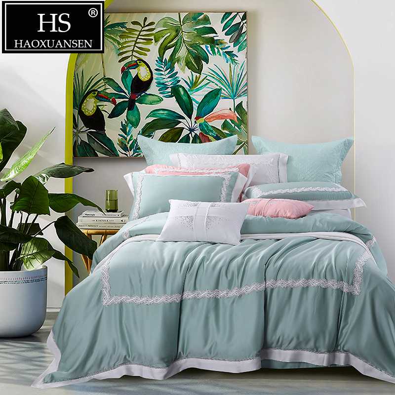 Luxury Green 100% Tencel Lyocell Lace 4 Piece Bedding Sets 650 Thread Count Double Sheets Set King Size Home Textiles
Luxury Green 100% Tencel Lyocell Lace 4 Piece Bedding Sets 650 Thread Count Double Sheets Set King Size Home Textiles