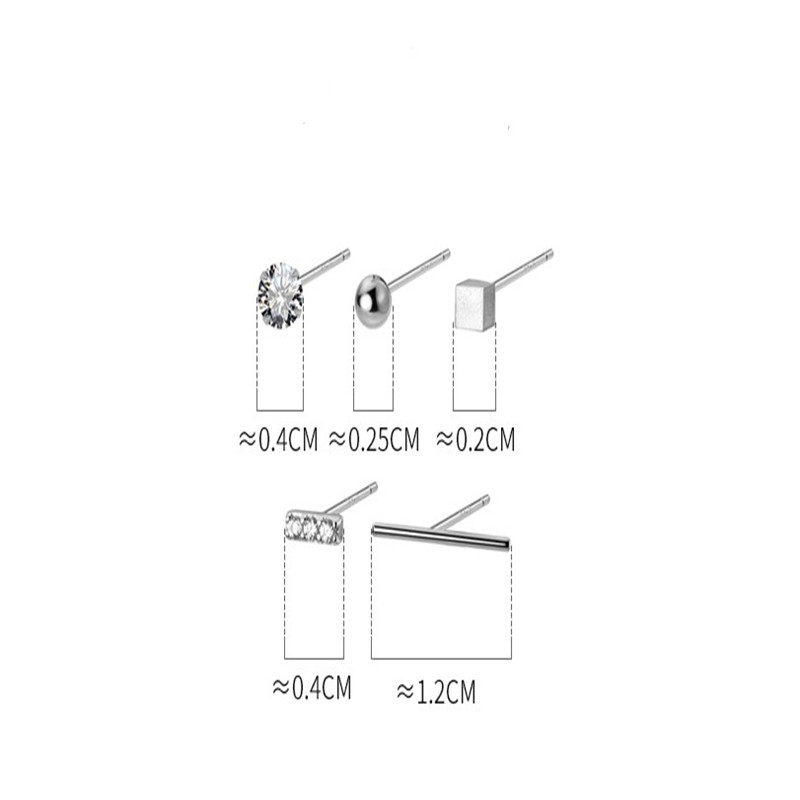 5Pcs/set 925 Sterling Silver Stud Earrings Minimalist Mix Round Ball Bar Geometric CZ Zircon Earrings Fine Jewelry Gift