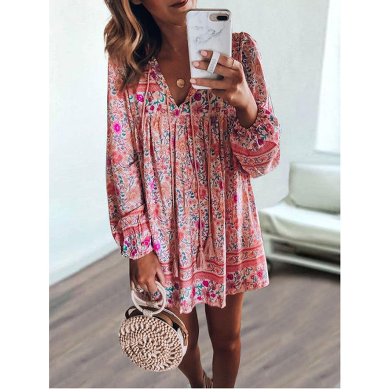 pink beach boho tunic mini dresses women 2020 cotton printed vintage autumn dress vestidos long sleeve short robe 
pink beach boho tunic mini dresses women 2020 cotton printed vintage autumn dress vestidos long sleeve short robe