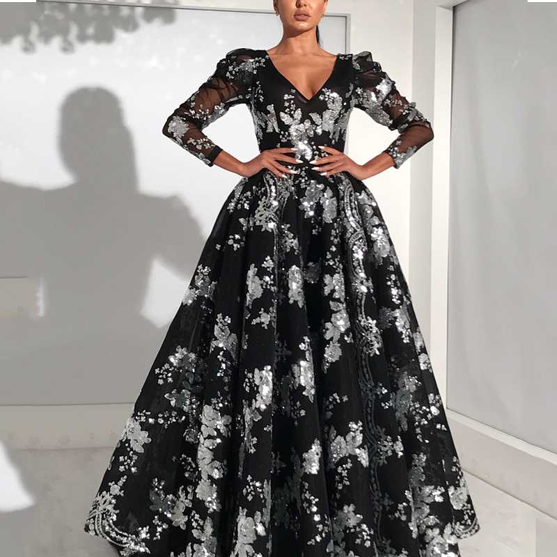 Ladies Sequined Floral Pattern V-neck Dress Fashion Sexy Long Sleeve Large Hem Mesh High Waist Cocktail Party Maxi Dress, Black
Ladies Sequined Floral Pattern V-neck Dress Fashion Sexy Long Sleeve Large Hem Mesh High Waist Cocktail Party Maxi Dress, Black