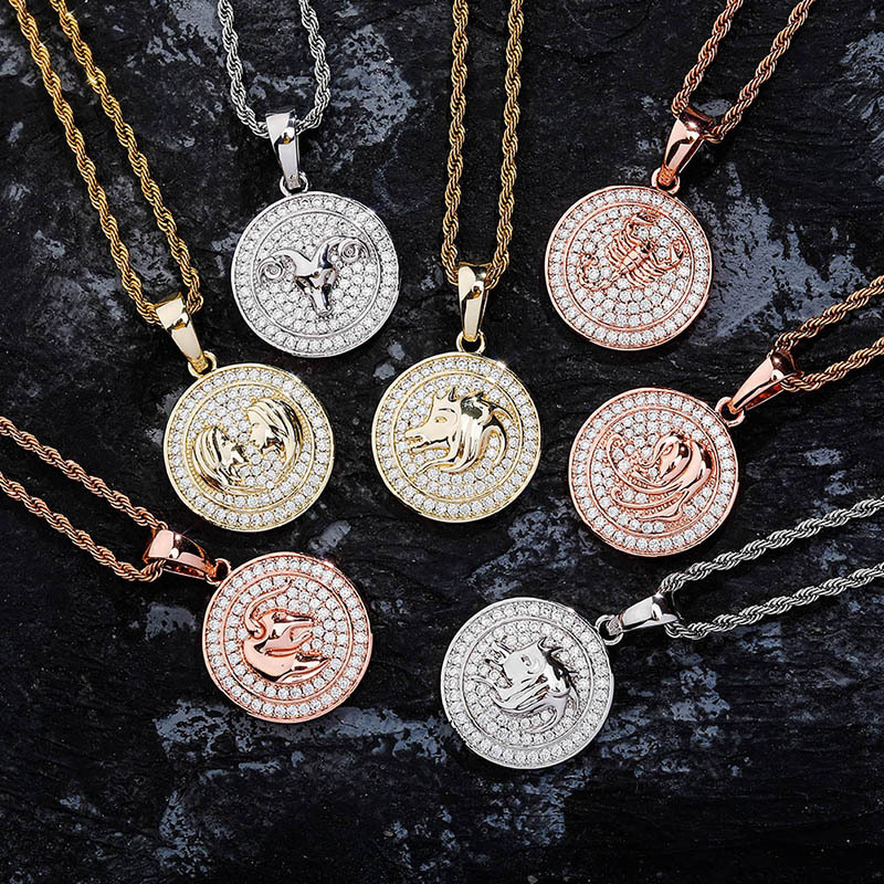 Luxury Bling Zircon Hip Hop Necklaces Street Fashion Men Women 18K Gold Rhodium Plated Twelve Constellations Pendant Designer Necklaces
Luxury Bling Zircon Hip Hop Necklaces Street Fashion Men Women 18K Gold Rhodium Plated Twelve Constellations Pendant Designer Necklaces