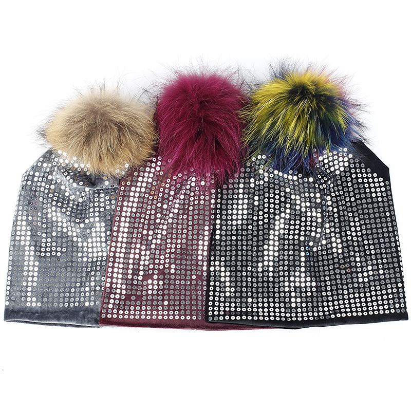 Winter Adult Velvet Beanie Hat Headgear With Sequins Real Raccoon Fur Hairball Pompom 15cm Skull Cap Warm Thick For Woman Girls, Dark gray a
Winter Adult Velvet Beanie Hat Headgear With Sequins Real Raccoon Fur Hairball Pompom 15cm Skull Cap Warm Thick For Woman Girls, Dark gray a