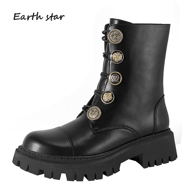 British Style Boots Women Shoes Metal decoration Boots Women Fashion Thick Bottom Cross-tied Female botas mujer, Black
British Style Boots Women Shoes Metal decoration Boots Women Fashion Thick Bottom Cross-tied Female botas mujer, Black