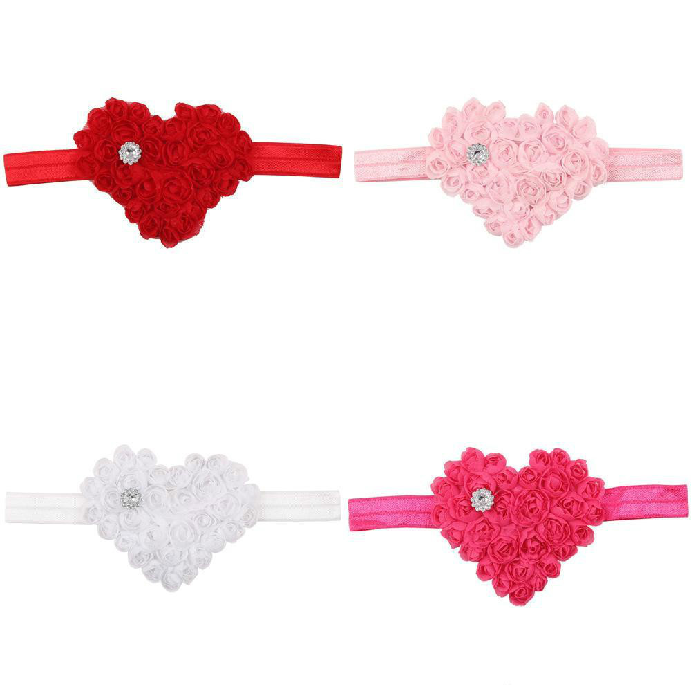 Infant Headbands INS Valentine Love Heart Rhinestone Rose Headband Baby Red Headband Preemie Baby Hair Bows Valentines Day Ribbon Headband