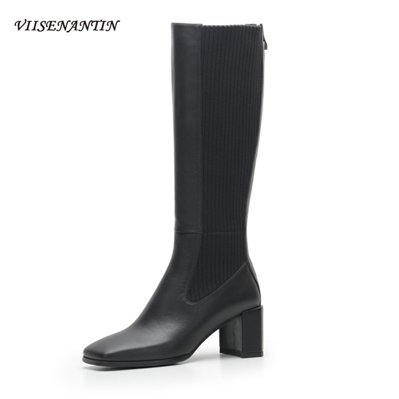 New Style Knitted Stretch High Boots Square Toe Thick Heel Zipper Boots Women Knee Length High Heel Fashion Botas Mujer, Black
New Style Knitted Stretch High Boots Square Toe Thick Heel Zipper Boots Women Knee Length High Heel Fashion Botas Mujer, Black