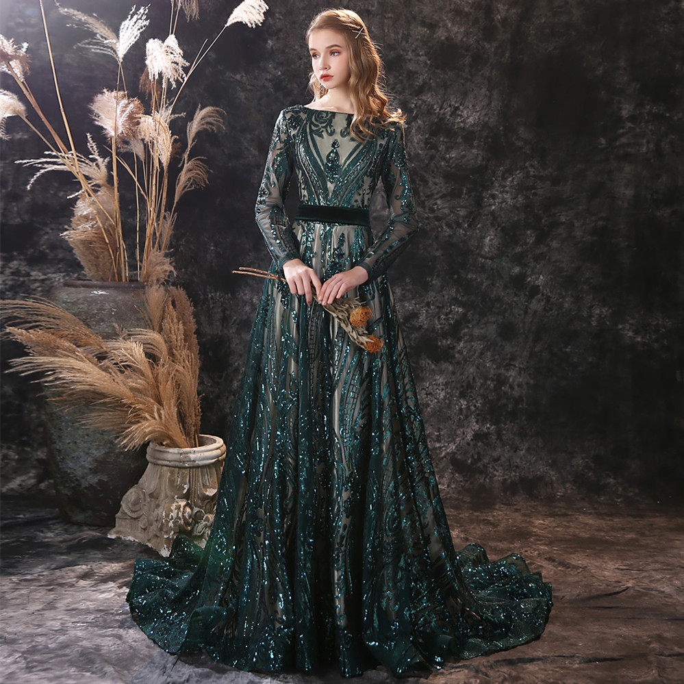 Fairy Evening Dresses Lace Appliques Sequin Prom Gowns 2020 Long Sleeves Backless Sweep Train Special Occasion Dress Real Images, Same as picture
Fairy Evening Dresses Lace Appliques Sequin Prom Gowns 2020 Long Sleeves Backless Sweep Train Special Occasion Dress Real Images, Same as picture