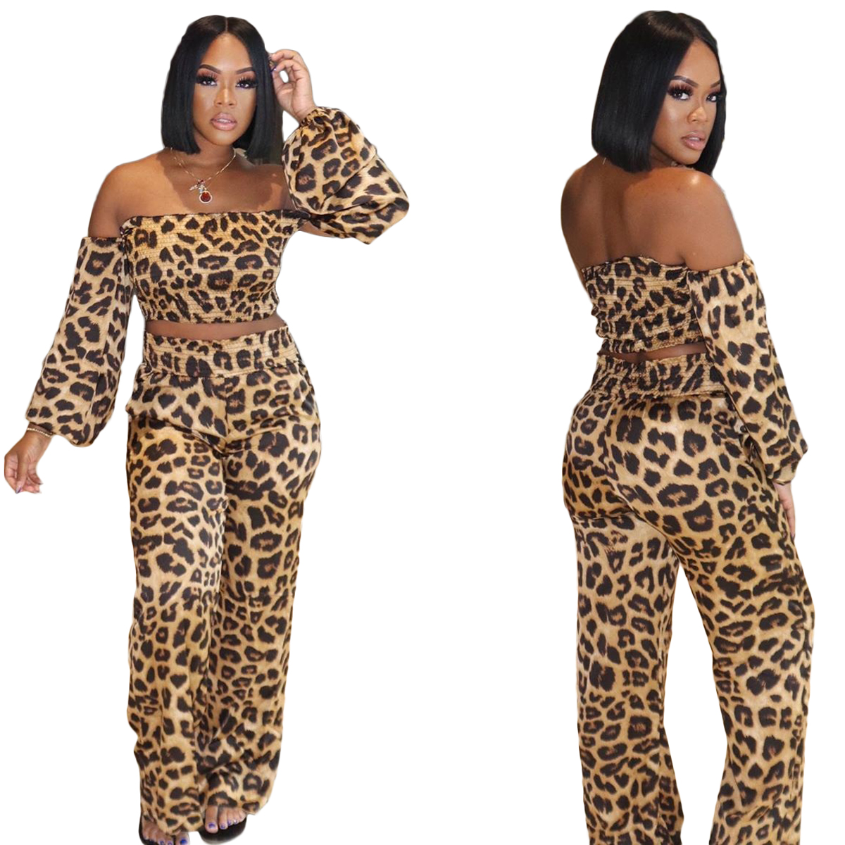 Hot Sale Leopard Women Party Outfits 2PCS Sets Newest Autumn Slash Neck Long Sleeves Cropped Top and High Waist Pants Party Nightclub, Brown
Hot Sale Leopard Women Party Outfits 2PCS Sets Newest Autumn Slash Neck Long Sleeves Cropped Top and High Waist Pants Party Nightclub, Brown