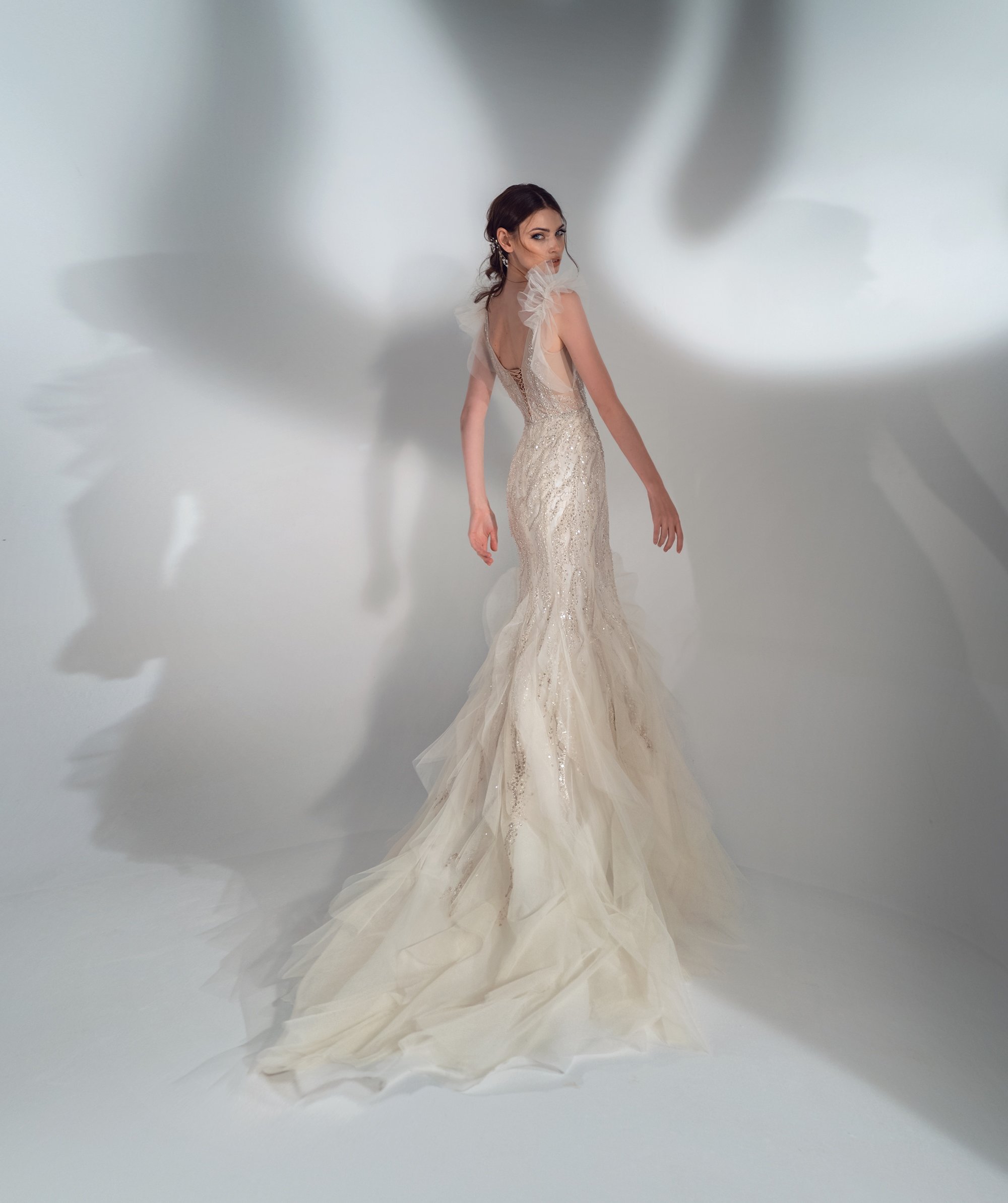 sparkly mermaid wedding dresses sexy deep v neck sequins lace appliques bridal gowns laceup back tiered wedding dress