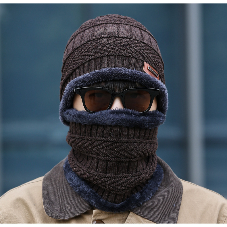 Winter hat Beanies Men's Hat Scarf Warm Breathable Wool Knitted Hat For Boys Letter Double Layers Cap