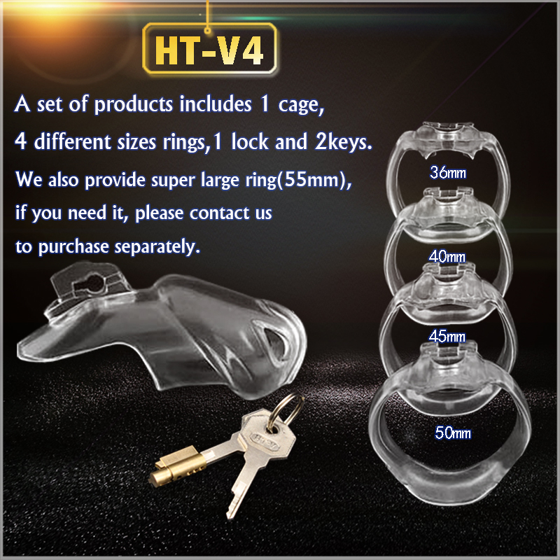 Latest Design HT V4 Natural Resin Male Cock Cage With 4 Penis Ring Bondage Lock Chastity Device Adult BDSM Sex Toy A7773 3 Color