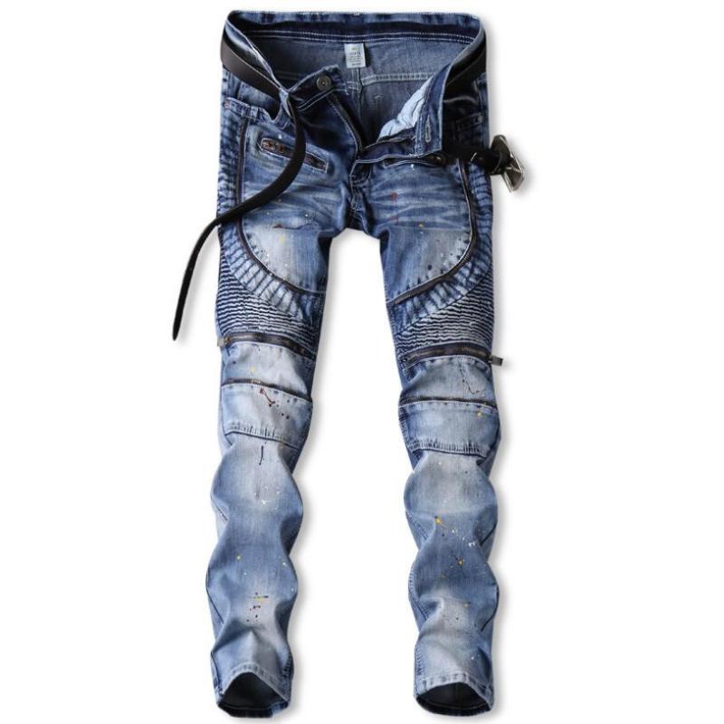Men Locomotive Denim Jeans Men Skinny Pleated Long Jeans High Quality New Fashion Patchwork Zipper Jean Pants Size 38, Blue
Men Locomotive Denim Jeans Men Skinny Pleated Long Jeans High Quality New Fashion Patchwork Zipper Jean Pants Size 38, Blue