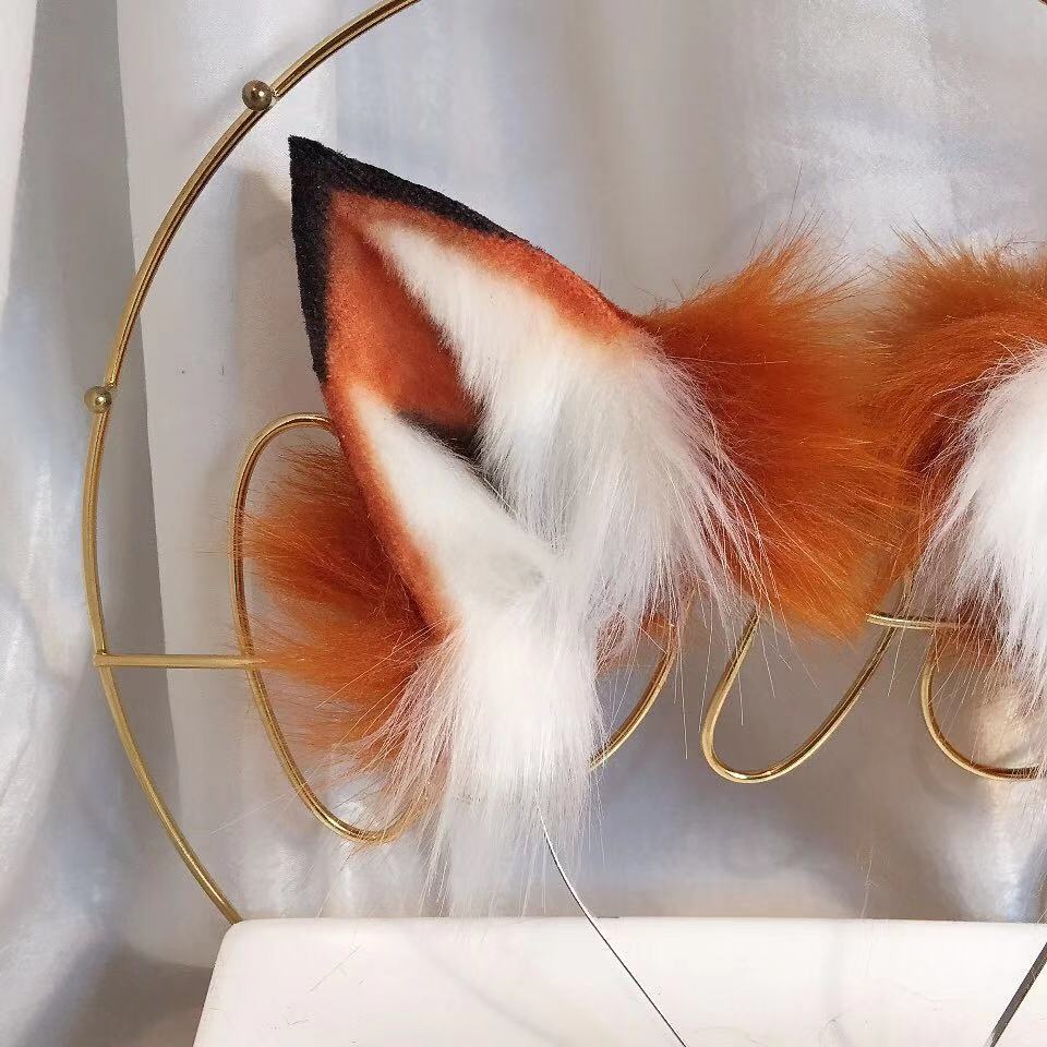 New Red Fox Anime Beast Ear Beast Tail Wolf Ear Cat Fox Ear Headband Custom COSPLAY CX200817
