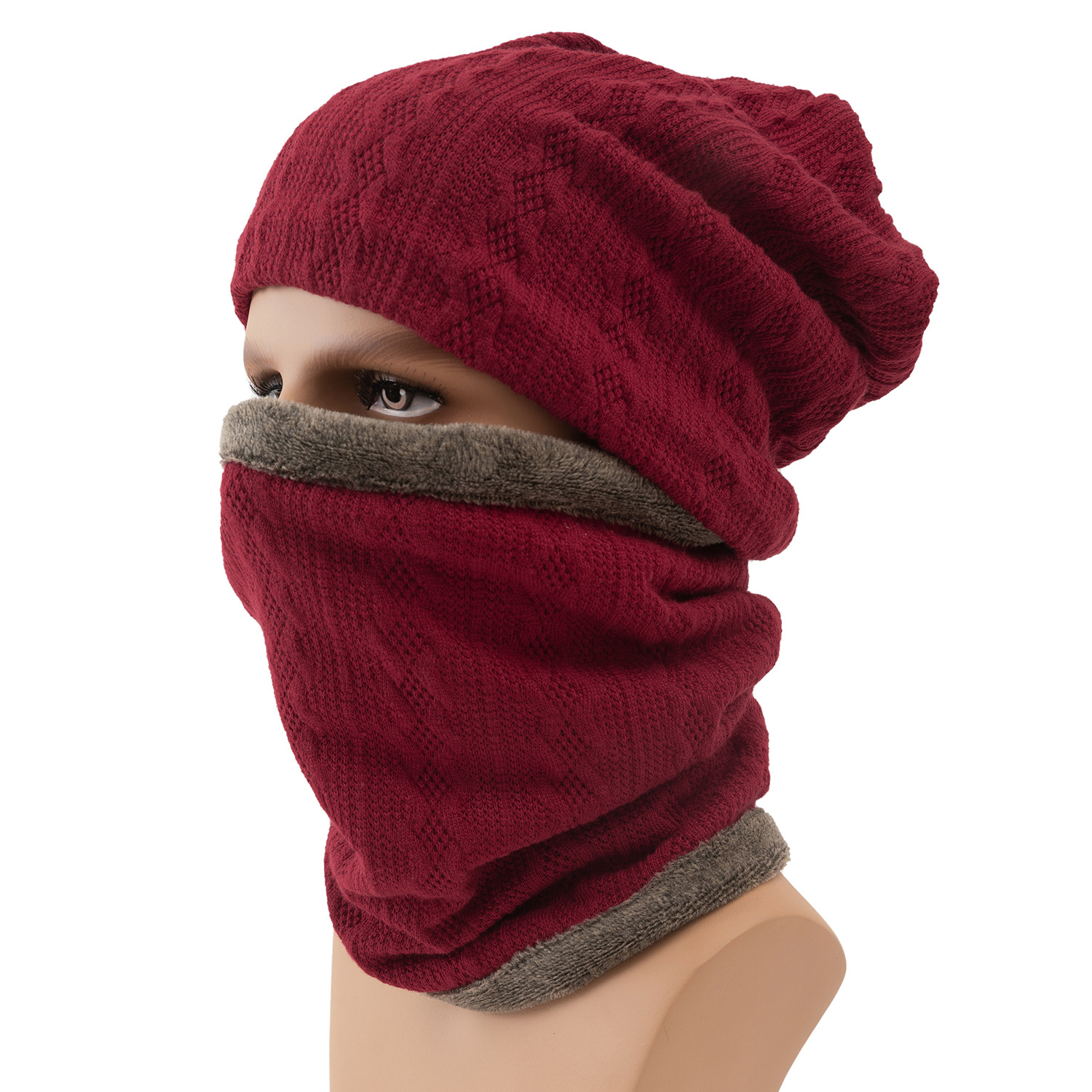 2-Pieces Winter Beanie Hat Scarf Set Warm Knit Hat Thick Fleece Lined Winter Hat & Scarf Skullies Bonnet For Men Women