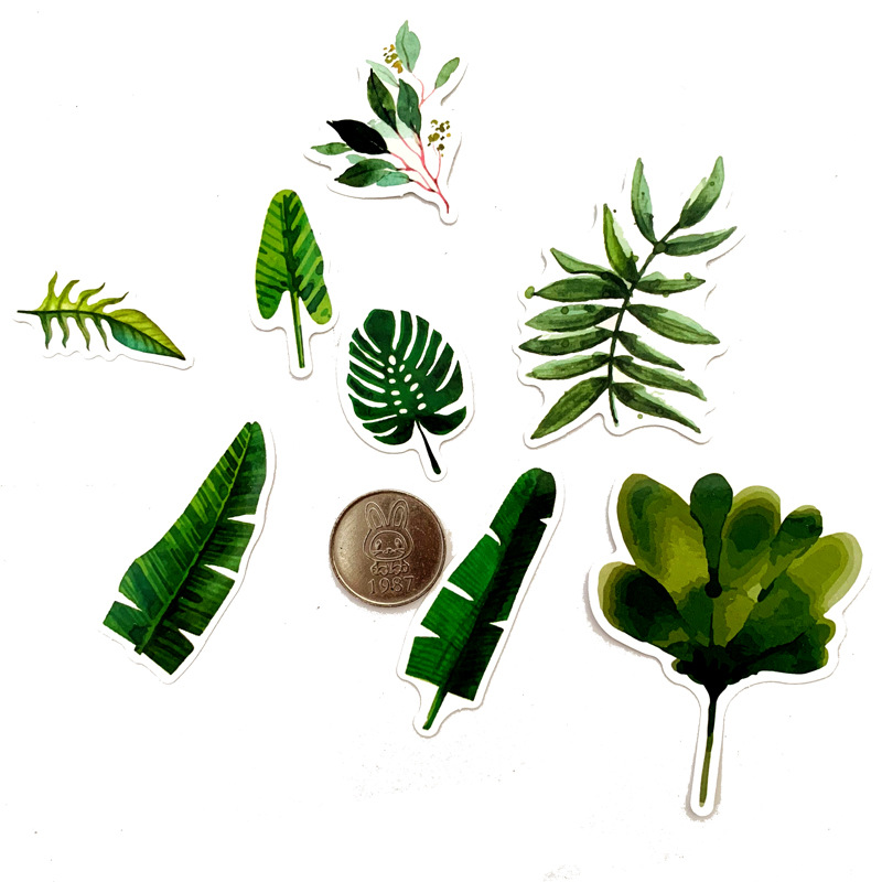 5 Sets = 300PCS Plant Green Leaf Stickers Ins Wind Small Fresh Stickers Water Cup Mobile Phone Notebook Stationery Stickers