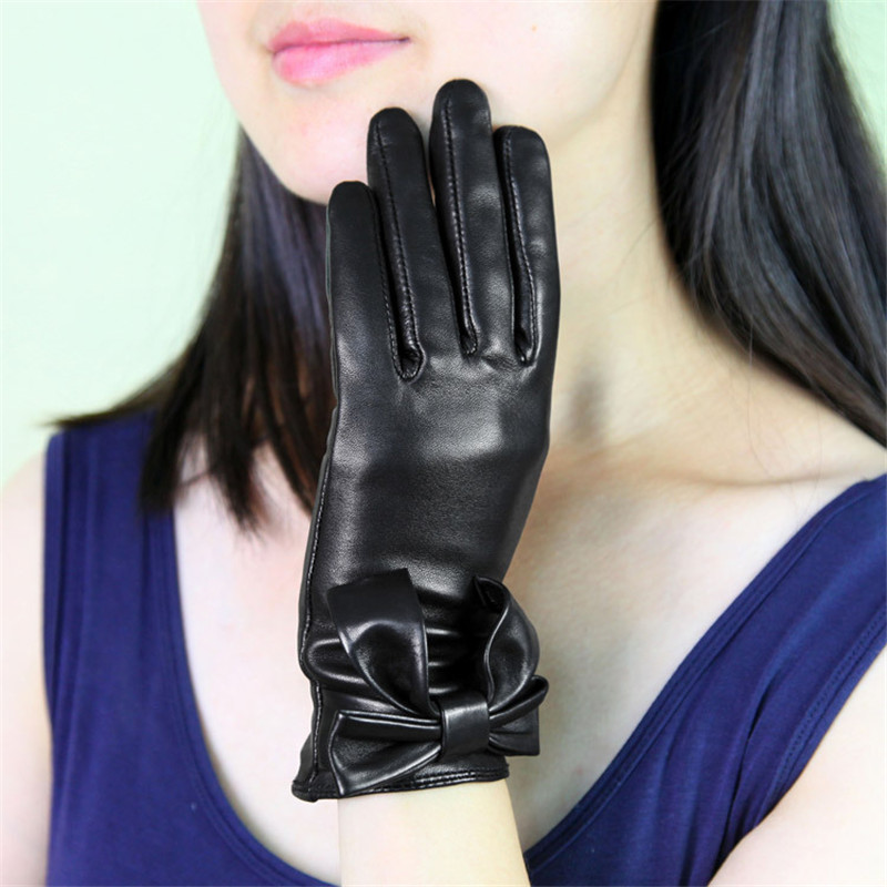 Five Fingers Gloves Women Black Genuine Leather Sheepskin Female Autumn Winter Elegant Wrist Butterfly Knot Driving Mittens XC-210
Five Fingers Gloves Women Black Genuine Leather Sheepskin Female Autumn Winter Elegant Wrist Butterfly Knot Driving Mittens XC-210