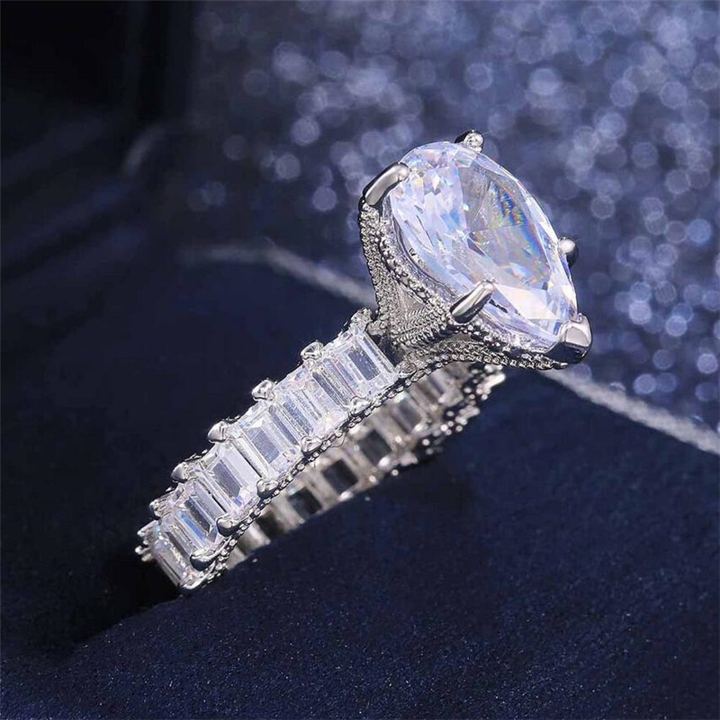 Choucong Brand New Stunning Luxury Jewelry 925 Sterling Silver Pear Cut White Large Diamond Ring Birthstone Women Wedding Band Ring Gift