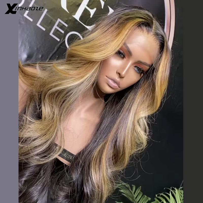 Natural Wave Lace Front Human Hair Wigs Pre Plucked Ombre Honey Blonde Brown Highlights Wig Malaysia Remy 5*5 Silk Top Lace Wigs