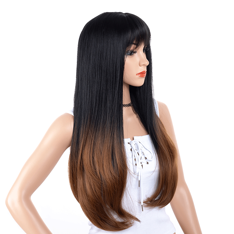 Fashion long straight women's Ombre Black to Brown Hair wig