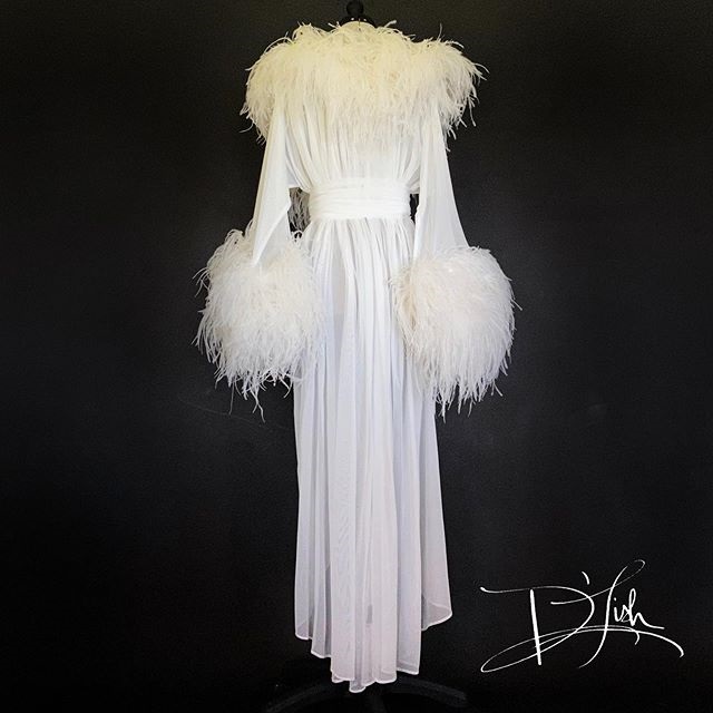 Luxury White Feather Fur Women Winter Kimono Pregnant Party Sleepwear Maternity Bathrobe Chiffon Nightgown Photography Gown Robe Shawel