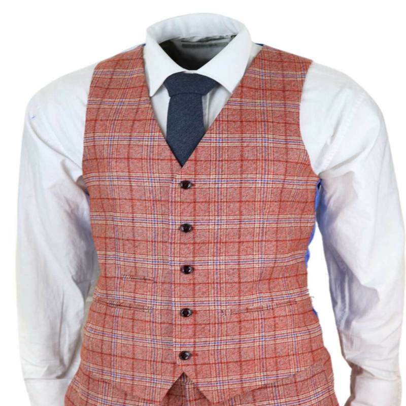 Burgundy Mens Suits 3 Piece Tweed Check Suit Herringbone Vintage Smart Wine Red Peaky Blinders Terno Masculino Bridegroom Suits