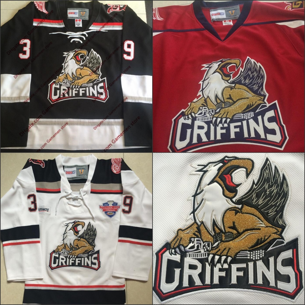 

Custom 39 Tyler Bertuzzi '17 CC Finals Grand Rapids Griffins Game HOCKEY JERSEY name number Embroidery Stitched mens Jerseys 3 color, White