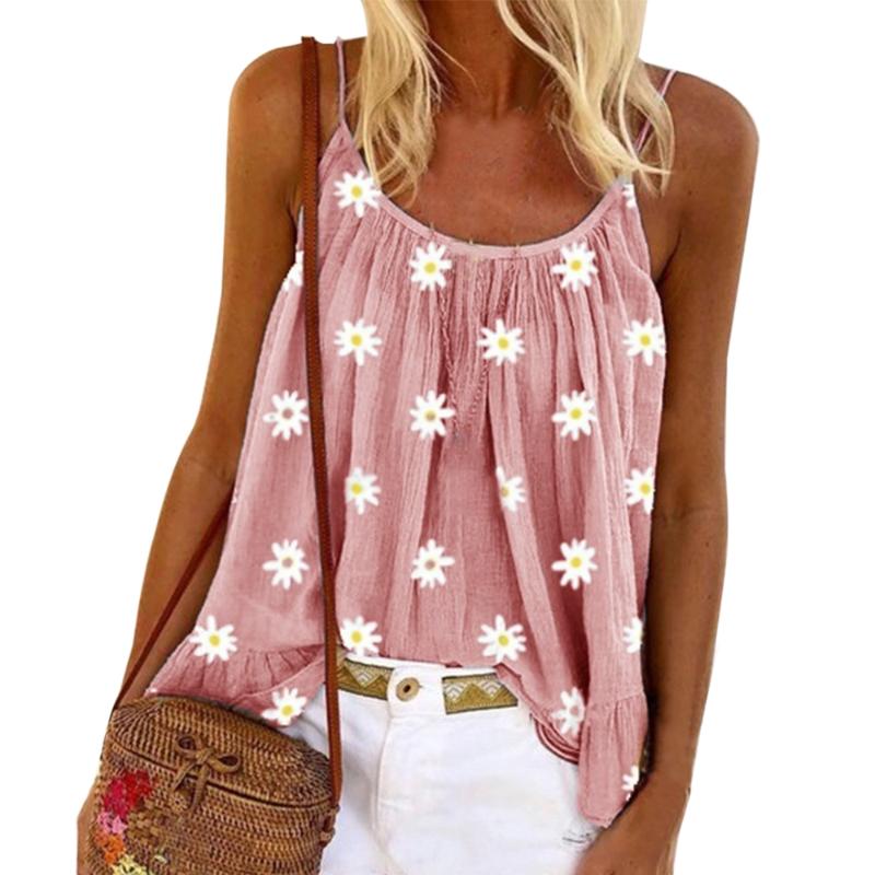 Summer Women's Blouses: Sexy O-Neck Sleeveless Printed Loose Hollow Out Tops