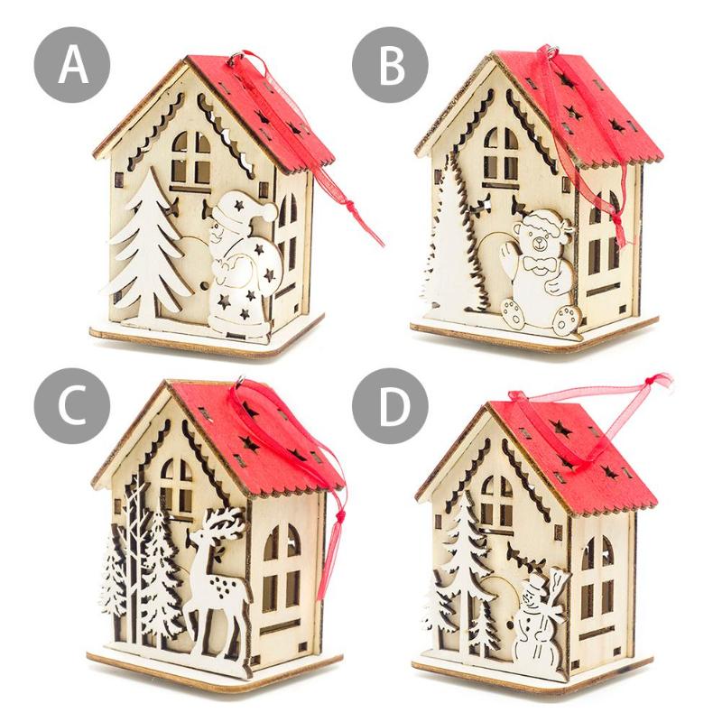 Cute Christmas House Hanging Pendant Lighting 3D Mini Christmas Snow House Wooden Pendant Home Tree Decorations