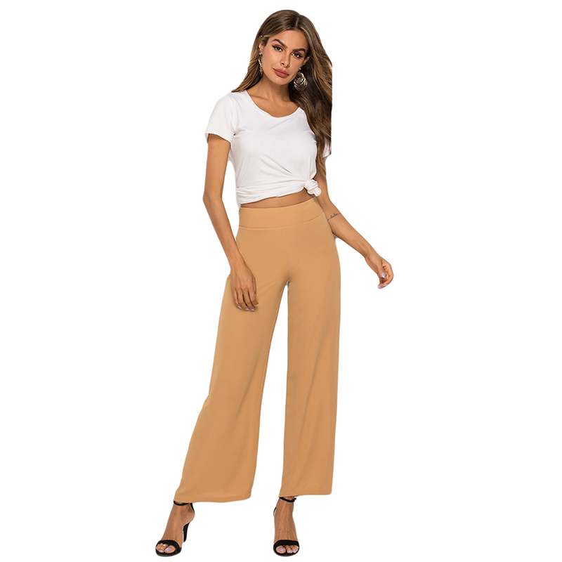 High Waist Chiffon Straight Leg Pants Office Lady Long Trousers Women Plain Workwear Pants 2020