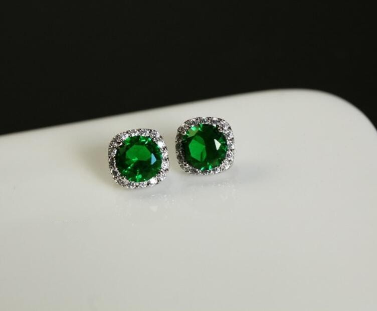 5 Style Fine Jewelry Simple 925 Sterling Silver Multi Color Round Cut Emerald CZ Diamond Gemstones Popular Women Stud Earring For Lover Gift