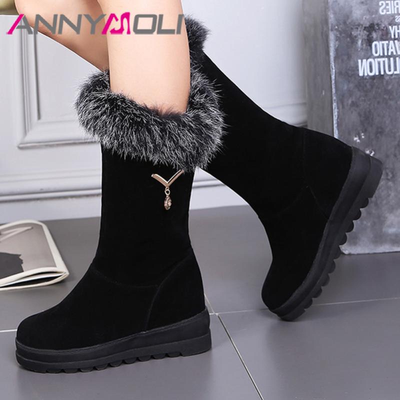 ANNYMOLI Snow Boots Woman Flat Platform Mid Calf Boots Metal Decoration Shoes Real Fur Female Winter Warm Black Size 34-43
ANNYMOLI Snow Boots Woman Flat Platform Mid Calf Boots Metal Decoration Shoes Real Fur Female Winter Warm Black Size 34-43