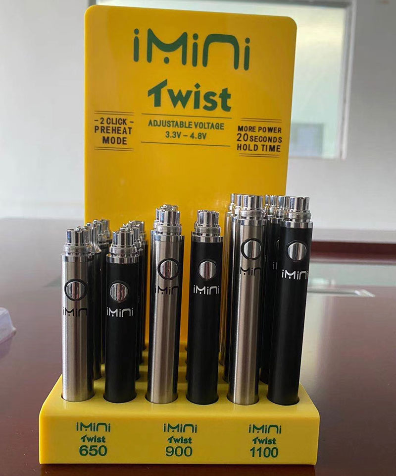 510 Thread Evod Twist Imini Adjustable Voltage Preheat VV Vape Pen Battery 350 650 900 1100 1300mAh for Thick Oil Carts
510 Thread Evod Twist Imini Adjustable Voltage Preheat VV Vape Pen Battery 350 650 900 1100 1300mAh for Thick Oil Carts
