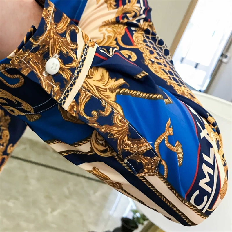 Casual Slim Fit Print Party Club Black Gold 201 Autumn Baroque Men Shirt Long Sleeve Patchwork 200925
