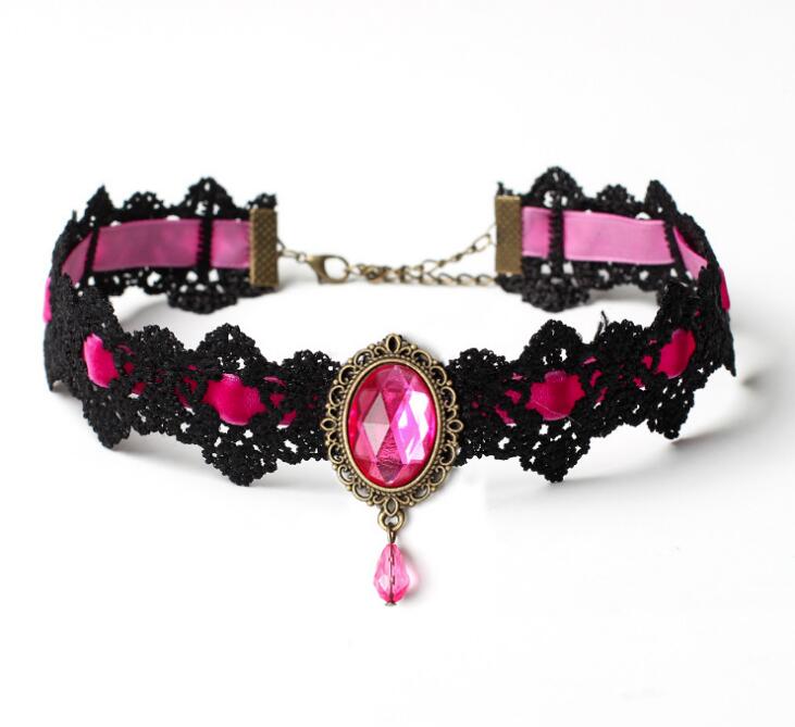 Ethnic style explosive jewelry Gothic choker lace neckband collar velvet vintage gemstone clavicle chain WY1579