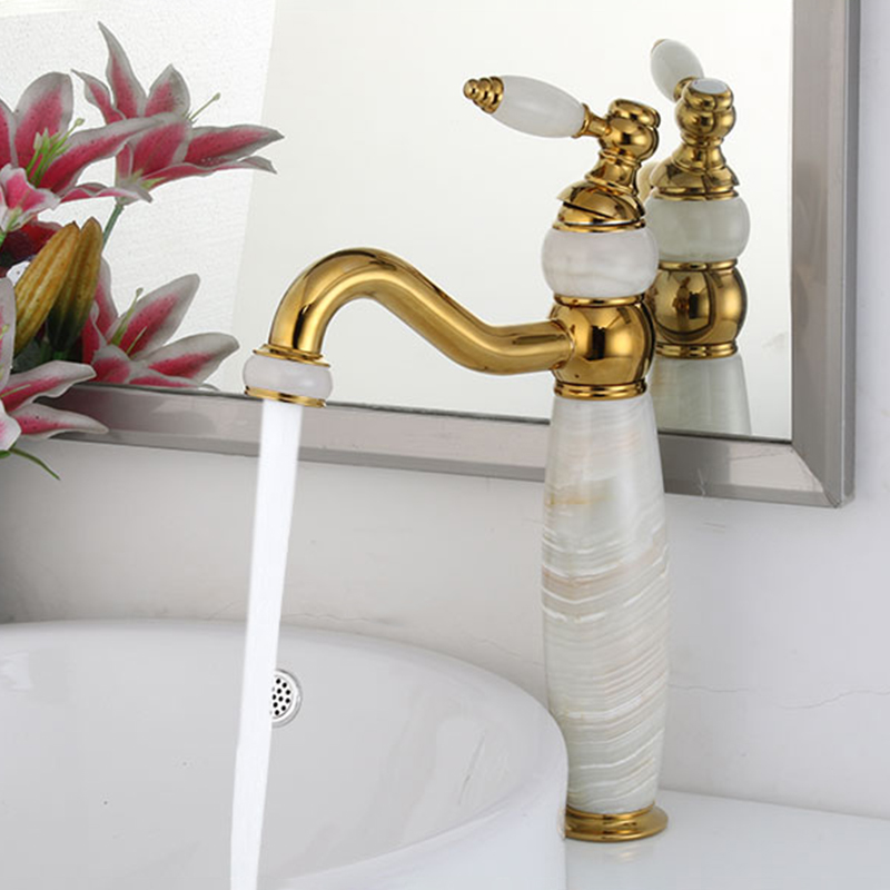 Bathroom Sink Faucet Ultra Faucets Euro Collection Gold with Stone Single Handle - One Hole Tall Body Deck Mount Lavatory Vessel
Bathroom Sink Faucet Ultra Faucets Euro Collection Gold with Stone Single Handle - One Hole Tall Body Deck Mount Lavatory Vessel
