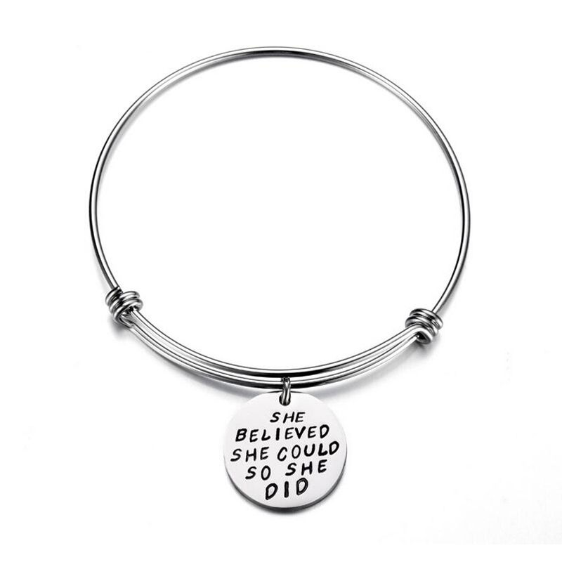 Stainless Steel Bangle Adjustable Expandable Wire Bangles With She Believed She Could So Did Charm Bracelet as gift
Stainless Steel Bangle Adjustable Expandable Wire Bangles With She Believed She Could So Did Charm Bracelet as gift