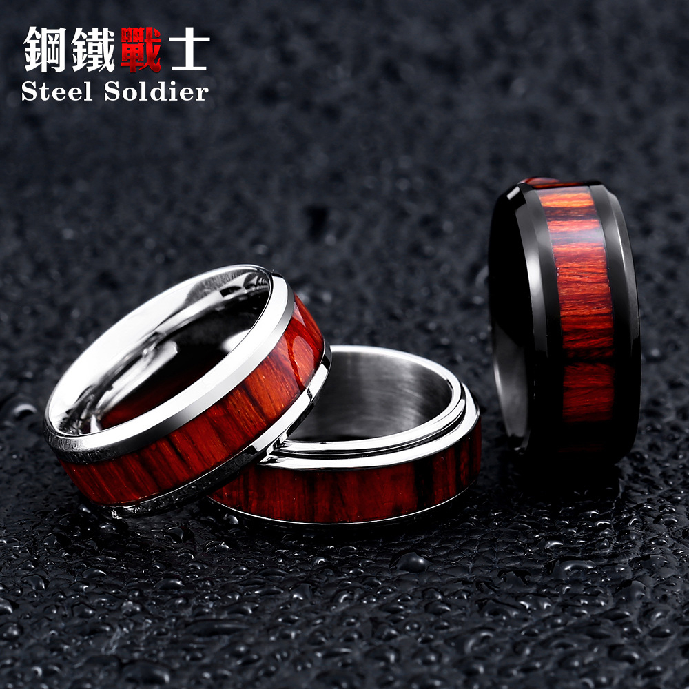 8mm Black titanium steel Ring Deer Antler and Koa Wood Inlay Wedding Band ring Free Shipping V191129