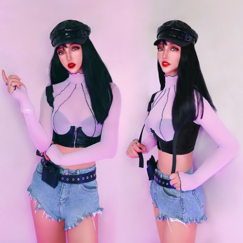 Stage Costumes New Mesh Long Sleeved Short Tops Fashion Denim Shorts Hip Hop Clothing Sexy Dj Ds Outfit Jazz Dance Wear DN6329, As picture
Stage Costumes New Mesh Long Sleeved Short Tops Fashion Denim Shorts Hip Hop Clothing Sexy Dj Ds Outfit Jazz Dance Wear DN6329, As picture