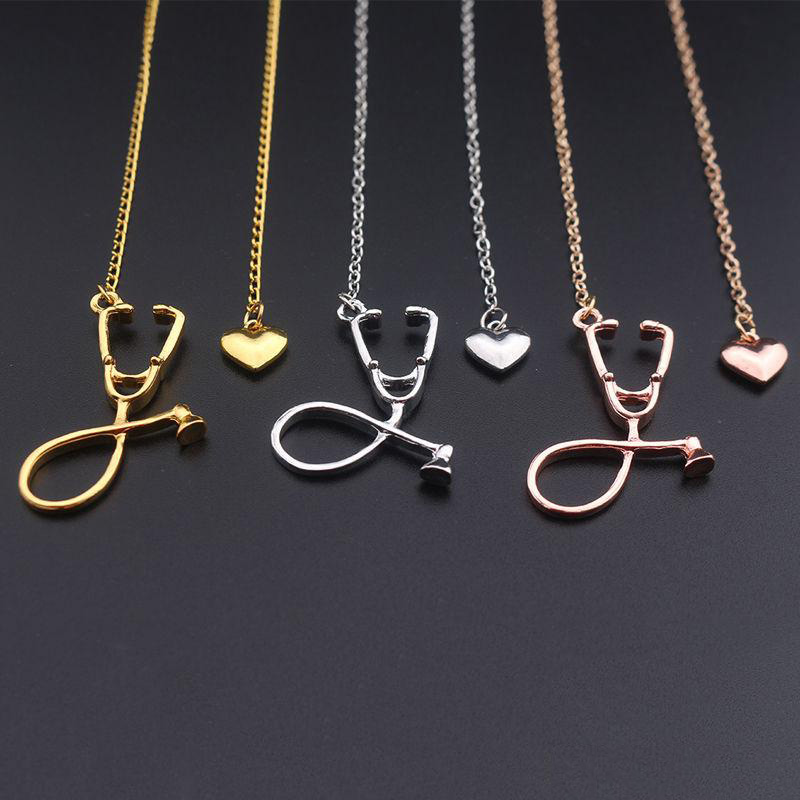 Hot Selling Medical Jewelry Alloy I Love You Heart Pendant Necklace Stethoscope Necklace for Nurse Doctor Jewelry Gift Wholesale