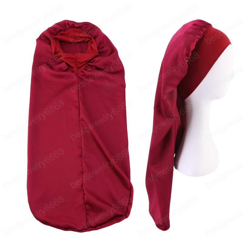New Women Wide Band Satin Bonnet Sleep Night Cap Silk Long Tube Beauty Ladies Hair Care Caps Hair Protector