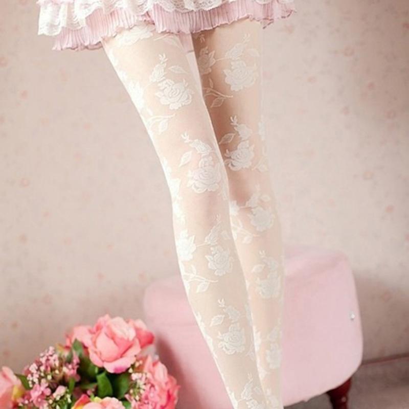 Socks & Hosiery Sexy Rose Tights Women Collant Femme Thin Sheer Pantyhose Hollow Out Tattoo Medias Fantaisie