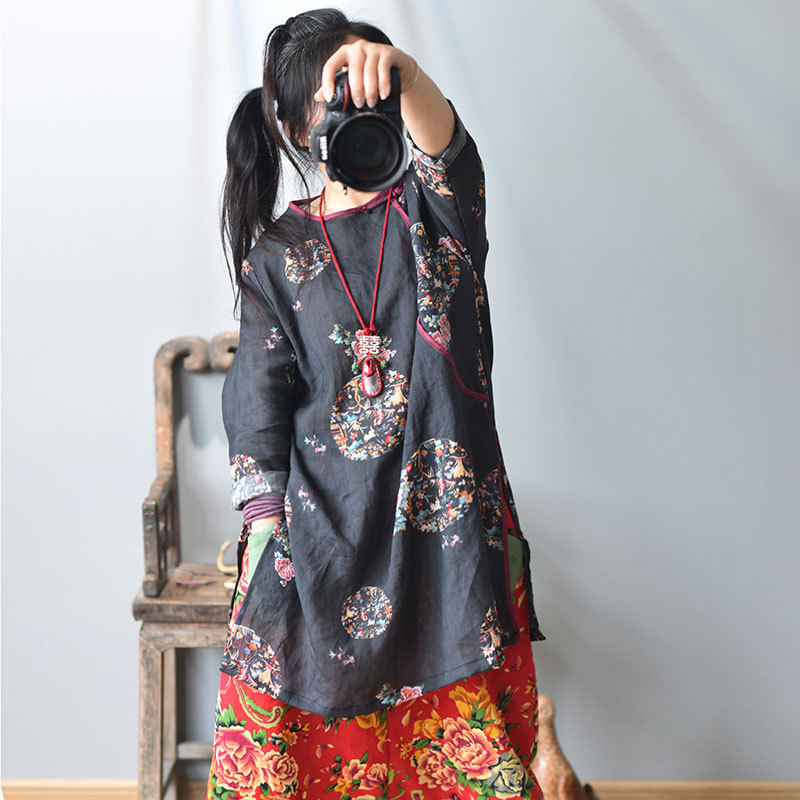 Women Loose Ramie Long Shirt Tops Ladies vintage Printed Spring Autumn Print Shirts Female Long Blouse 2020, Black
Women Loose Ramie Long Shirt Tops Ladies vintage Printed Spring Autumn Print Shirts Female Long Blouse 2020, Black