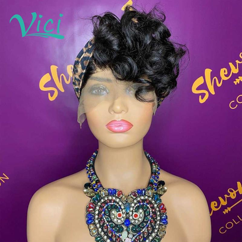 pixie cut wig human hair short bob human hair wigs 130% remy brazilian lace front wigs Pre plucked with baby